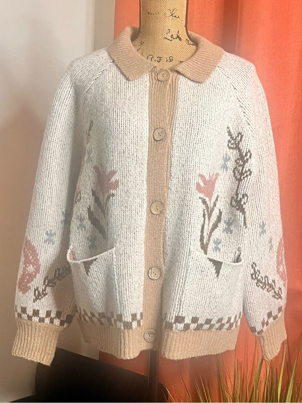 Western Floral Button Sweater Cardigan